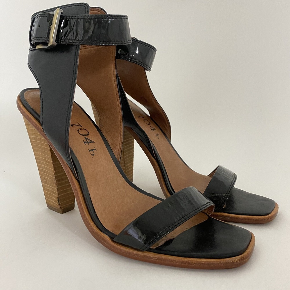 Anthropologie No‎ 704b Almada Black Ankle Strap Patent Leather Size 39.5M Heels